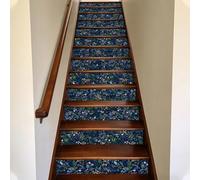 TNKBREEZE 15Pcs Plants Stair Riser Decals Peel and Stick Vinyl Stickers Blue Vintage Eden Waterproof Removable Self-Adhesive Staircase Murals for Steps Home Office Decor 100x18cm 39.3x7.08in