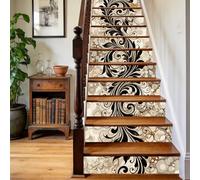 TNKBREEZE 15Pcs Plants Stair Riser Decals Peel Stick Vinyl Stickers Retro Abstract Curved Pattern Waterproof Removable Self-Adhesive Staircase Murals for Steps Home Office Decor 100x18cm 39.3x7.08in