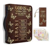 TNKBREEZE 1Pc Brown Butterfly Bible Cover God is Within Her She Will Not Fall PU Leather Bible Case Carrying Case with Bookmark for Christian Bible Note Books Carrying 20.3x28.5x5.9cm