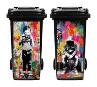 TNKBREEZE 2 Pcs Trash Can Stickers Banksy Colorful Self-Adhesive Large Wraps for Trash Cans Human Art PVC Dustbin Decor Stickers for Backyard Streets 32x15inch/82x38cm Outdoor Bin Decal