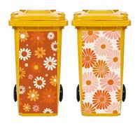 TNKBREEZE 2 Pcs Trash Can Stickers Flowers Daisy Self-Adhesive Large Wraps for Trash Cans Waterproof PVC Dustbin Decor Stickers for Backyard Hotels 32x15inch/82x38cm Outdoor Bin Decal