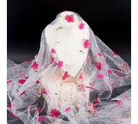 TNKBREEZE 2 Yards Flower Embroidery Mesh Lace Fabric 3D Hot Pink Floral Vintage Lace Fabric Polyester Tulle Clothing Accessories DIY Dress Women Gown Sewing Wedding Curtain Background