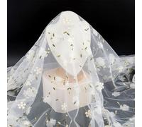 TNKBREEZE 2 Yards Flower Embroidery Mesh Lace Fabric 3D White Floral Vintage Lace Fabric Polyester Tulle Clothing Accessories DIY Dress Women Gown Sewing Wedding Curtain Background