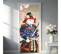 TNKBREEZE 2Pcs Cat Warrior Door Sticker Decals March Cherry Blossom Removable PVC Door Decals Japanese Cartoon Self-Adhesive Doors Wallpaper for Bedroom Garden Cafes Doors 200x80cm