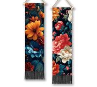 TNKBREEZE 2Pcs Flower Vertical Tapestry 130x33cm Blooming Flowers Long Vertical Wall Hanging Tapestry with Tassels Home Decor for Bedroom Living Sitting Dorm Studio Apartment Decor