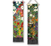 TNKBREEZE 2Pcs Klimt Garden Tapestries Multi-Color Floral Long Vertical Tapestry Tassel Wall Aesthetic Tapestry for Bedroom Living Sitting Dorm Studio Room Apartment Decor 130x33cm