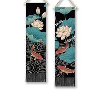 TNKBREEZE 2Pcs Lotus Pond Tapestries Koi in the Pond Long Vertical Tapestry Tassel Wall Aesthetic Tapestry for Bedroom Living Sitting Dorm Studio Room Apartment Decor 130x33cm