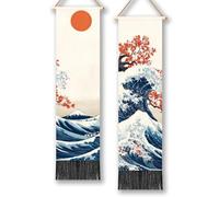 TNKBREEZE 2Pcs Oriental Aesthetics Vertical Tapestry 130x33cm Cherry Blossoms Long Vertical Wall Hanging Tapestry with Tassels Home Decor for Bedroom Living Sitting Dorm Studio Apartment Decor