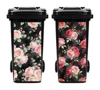 TNKBREEZE 2Pcs Roses Blosooms Trash Bin Decals Streets Home 82 * 38cm/32 * 15in Large Wraps for Trash Cans Bins Pink June Roses PVC Dustbin Stickers Decals for Garden Office School Outdoor