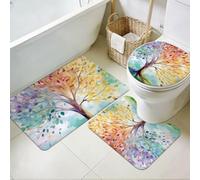 TNKBREEZE 3Pcs Bathroom Rugs Set Washable Tree of Life Bathroom Carpets with Toilet Mats Mystery Plants Soft Thick Non Slip Bath Mat for Laundry Hotels Kitchen Tub Home Decor Rainbow