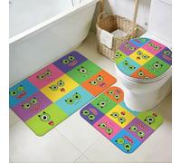 TNKBREEZE 3Pcs Funny Bath Mat Set Cute Cartoon Bathroom Rugs Green Little Monsters Non Slip Bathroom Decor Washable Toilet Lid Cover for Laundry Hotels Kitchen Tub Home Decor