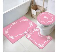 TNKBREEZE 3Pcs Pink Bow Bath Mat Set Cute Washable Bathroom Carpets with Toilet Rugs 3 Sizes Soft Non Slip Bath Mats for Tub Laundry Room Kitchen Sink Home Decor