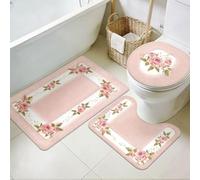 TNKBREEZE 3Pcs Pink Rose Bath Mat Set Coquette Sweet Flowers Bathroom Rugs Non Slip Bathroom Decor Washable Toilet Lid Cover for Entryway Bedroom Laundry Hotels Kitchen Tub Home Decor