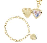 TNKBREEZE 4-Pcs Heart Locket Bracelet Personalized Photo Cuff Bangle 9.69 Inch/24.6cm 20mm Charm Custom Picture Jewelry Gift Set for Women Mom Wife Golden