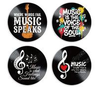 TNKBREEZE 4 Pcs Music Vinyl Record Shaped Wall Art 12" Musical Notes Wall Posters Guitar Record Decor Room Aesthetic Art Prints for Home Office Music Party Dorm Bedroom Living Room Display