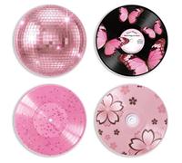 TNKBREEZE 4 Pcs Pink Vinyl Record Shaped Wall Art 12" Funky Wall Posters Disco Ball Record Decor Room Aesthetic Art Prints for Home Office Music Party Dorm Bedroom Living Room Display