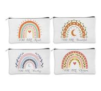 TNKBREEZE 4 Pcs Rainbow Small Makeup Bag for Women Inspirational Quotes Cosmetic Bags for Purse 4 Style Travel Toiletry Skincare Pouch with Zipper 9x6inch Birthday Gifts Bestie Bride Accessory