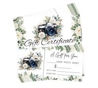 TNKBREEZE 40 Pcs Blank Gift Certificate Camera Gift Cards Certificates Floral Paper Vouchers Coupon Card for Custom Client Photo Studio Professional Photographer