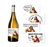 TNKBREEZE 40pcs Funny Jesus Wine Labels Drinking Mini Champagne Label Waterproof Self Adhesive Stickers for Birthday Celebrating Women Party Favors Gift Decor 2x3.5 Inch