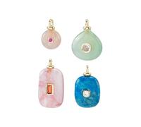 TNKBREEZE 4Pcs Natural Stone Pendant Natural Gemstone Cubic Zirconia Pendants Quartz Agate Aventurine Gemstone Charms with 18K Gold Plated Loop for Necklace Earrings Jewelry Making DIY Crafts