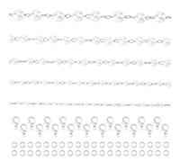 TNKBREEZE 5.47 Yard Imitation Pearl Beads 5 Styles Round Pearls Chain Bulk Pendants with Platinum Chain Necklace Bracelets Kits for Small Artificial Jewelry Making Chain Supplies Findings