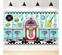 TNKBREEZE 50s Retro Background Rock&Roll Diner Photo Backdrop for Women Men | Cake Table Decor Family Photography Booth Props Banner Supplies for Jukebox Birthday Party Celebration Decoration 5.9×3.6ft