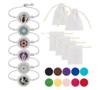 TNKBREEZE 6 Styles Essential Oil Diffuser Bracelet Aromatherapy Locket Slider Bracelets 316 Surgical Stainless Steel & Alloy Rhinestone Adjustable Bracelets Chains Pendant Gift Set for Women