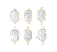 TNKBREEZE 6Pcs Natural Pearl Links Pendants Rectangle Pearl Connector Charms Summer Pearls Charm with Gold Edge Wrapped for Necklace Earrings Bracelets Jewelry Making DIY Crafts
