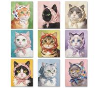 TNKBREEZE 9 Pcs Animal Portrait Wall Art Cat Unframed Canvas Prints Poster Decor Artwork Aesthetic Paintings for Back to School Living Room Kitchen Bedroom Bathroom Pet Store 8x10In