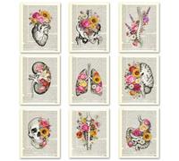 TNKBREEZE 9 Pcs Flower Anatomy Wall Art Vintage Medical Unframed Canvas Prints Poster Decor Artwork Aesthetic Paintings for Back to School Living Room Kitchen Bedroom Bathroom Florist 8x10In