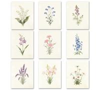 TNKBREEZE 9 Pcs Minimalist Wall Art Floral Unframed Canvas Paints Poster Decor Artwork Aesthetic Printings for Living Room Kitchen Bedroom Bathroom Florist 8x10In