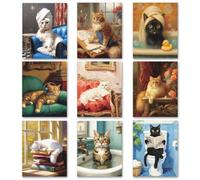 TNKBREEZE 9Pcs Animal Themed Wall Art Decor Set Classical Cat Unframed Poster Prints Canvas Paintings Artwork Wall Decor Aesthetic for Living Room Bedroom Home Office 25x20cm 10x8in