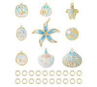 TNKBREEZE 9Pcs Ocean Enamel Metal Charms Blue Enamel Ocean Charms Shell Sea Turtle Starfish Ocean Life Pendant with Jump Rings for Bracelet Necklace Key Chain Jewelry Making DIY Crafts