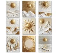 TNKBREEZE 9Pcs Sun Moon Themed Wall Art Set Golden Sun Unframed Poster Prints Canvas Paintings Artwork Wall Decor Aesthetic for Living Room Bedroom Home Office Decor 25x20cm 10x8in