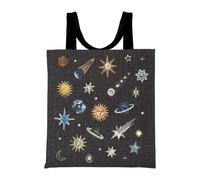 TNKBREEZE Aesthetic Canvas Tote Bag Moon Sun Star Polyester Tote Bags Open Type Black Planet Big Capacity Shoulder Bag for Shopping Travel Office School 35x38cm