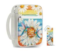 TNKBREEZE April Daisy Bible Cover with Bookmark Polyester Bags Quilted Bible Carrying Case with Handle Zippered Pocket for Books Supplies Accessories Gift for Adults Women Man Book Lovers
