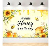 TNKBREEZE Bee Sunflower Backdrop A Little Honey is On The Way Hanging Banner Artistic Photography Background Happy Birthday Party Cake Table Decor Supplies Portrait Photo Booth Props 9.5x3.6ft