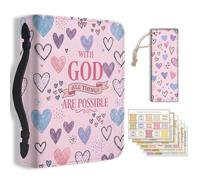 TNKBREEZE Bible Cover Case for Work Study Bible Holder Case with Bookmark Leather Soft Book Protector Cover for Office School Accessories Pink Hearts All Things are Possible