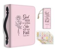 TNKBREEZE Bible Cover Case Leather Storage Bag Christian Gift Zippered Organizer with Bookmarks Tabs Inspirational Scripture Rose Church Book Holder for Women Girls Church Bible Study