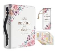 TNKBREEZE Bible Cover Case Leather Storage Bag Christian Gift Zippered Organizer with Bookmarks Tabs Inspirational Scripture Butterfly Book Holder for Women Girls Church Bible Study
