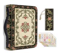 TNKBREEZE Bible Cover Case Leather Storage Bag Christian Gift Zippered Organizer with Bookmarks Tabs Vintage Floral Theme Church Book Holder for Women Girls Church Bible Study Supplies