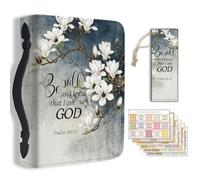 TNKBREEZE Bible Cover Case Leather Storage Bag Christian Gift Zippered Organizer with Bookmarks Tabs Inspirational Scripture Magnolia Church Book Holder for Women Girls Church Bible Study
