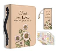 TNKBREEZE Bible Cover Case Leather Storage Bag Christian Gift Zippered Organizer with Bookmarks Tabs Sunflower Floral Theme Church Book Holder for Women Girls Church Bible Study Supplies