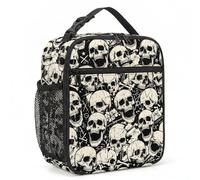 TNKBREEZE Black Insulated Lunch Bag Gothic Skull Reusable Lunch Box for Women Men Portable Thermal Cooler Small Meal Tote Bag Lunchbox for Office Work Picnic Camping Beach Travel 10.2x8.3x4.3in