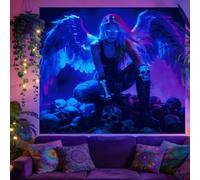 TNKBREEZE Blacklight Skull Tapestry UV Reactive Angel Lady Wall Hanging Polyester Wall Art Glow in the Dark for Bedroom Living Room Dorm Party Decor 51.2 x 59.1 In