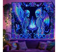 TNKBREEZE Demon Wings Skull Blacklight Tapestry Dark Angel UV Reactive Black Light Tapestries Skull Themed Wall Art Hanging Decor for Bedroom Living Room Dorm Party Decor 51x59inch