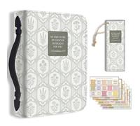 TNKBREEZE Flowers Grid Bible Cover for Women Men PU Leather Book Carrying Bag with Bookmark Inspirational Bible Verse Book Case with Handle and Zipper Christian Gifts Church Study Supply 11.2x8x2.3in
