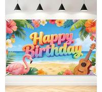 TNKBREEZE Happy Birthday Backdrop Hawaiian Summer Background Banner 180x110cm Polyester Decorative Photography Backdrop for Indoor Outdoor Birthday Party Fiesta Carnival Decorations