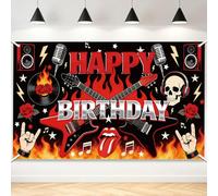 TNKBREEZE Happy Birthday Backdrop Music Background Banner 180x110cm Polyester Rock Photography Backdrop for Rock Party Music Party Concert Decor