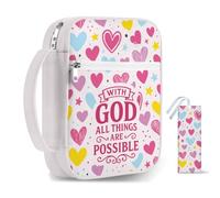 TNKBREEZE Heart Bible Cover with Bookmark Polyester Bags Quilted Bible Carrying Case with Handle Zippered Pocket for Books Supplies Accessories Gift for Adults Women Man Book Lovers